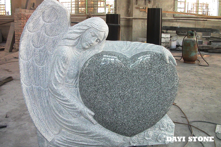 Grey Granite Headstones With Heart & Statue - Dayi Stone Grey Granite Headstones With Heart & Statue - Dayi Stone